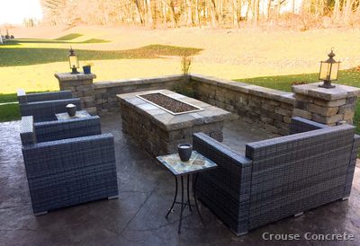 Stamped Concrete Patio with Built-In Seating
