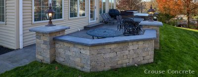 Stamped Concrete Patio with Stone Veneer