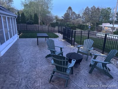 Stamped Patio Fire-Pit Lounge at Dusk