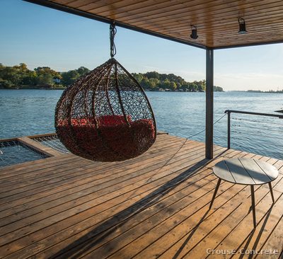 Stained Wood Deck with Waterfront Pergola
